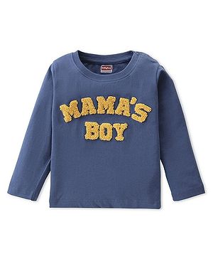 Babyhug 100% Cotton Knit Full Sleeves T-Shirt with Text Embroidery - Navy