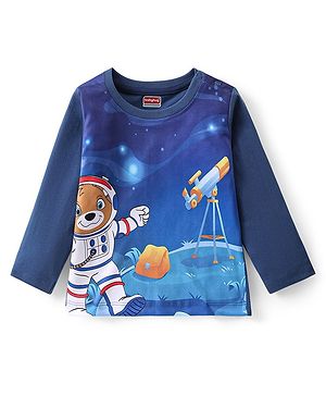 Babyhug Cotton Knit Full Sleeves T-Shirt With Space Graphics - Blue