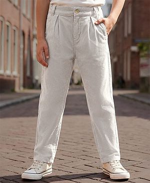 Pine Kids Velvet Woven Full Length Solid Color Trouser - Beige