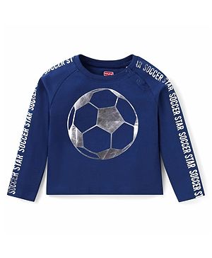 Babyhug Cotton Knit Full Raglan Sleeves Foil & Football Print T-Shirt - Navy Blue