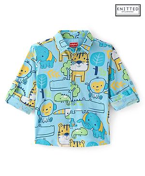Babyhug Cotton Knit Full Sleeves Animal Printed Shirt - Blue