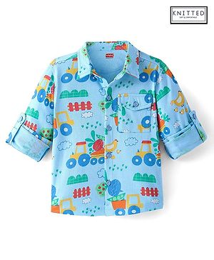 Babyhug Cotton Knit Full Sleeves Printed Shirt - Blue