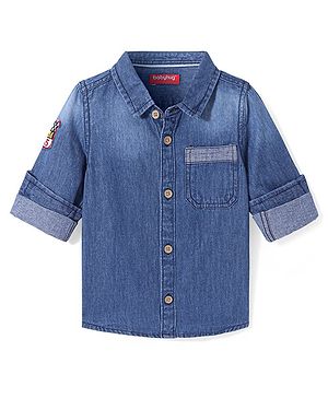 Babyhug Cotton Woven Full Sleeves Denim Shirt with Pocket - Dark Blue