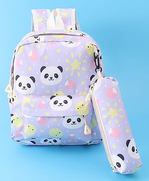 Babyhug Panda Print Fashion Backpacks with Pouch - Purple