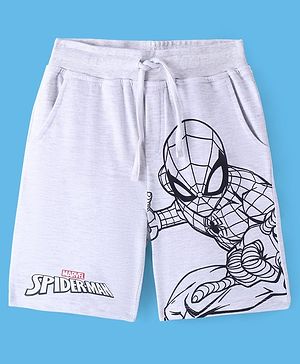 Pine Kids Marvel Terry Knit Knee Length Shorts with Pocket &  Spiderman Print - Grey