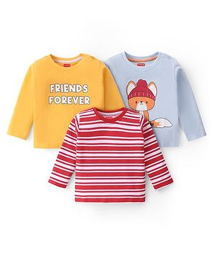 Babyhug Cotton Knit Full Sleeves T-Shirt with Squirrel & Text Print Pack of 3 - Multicolor