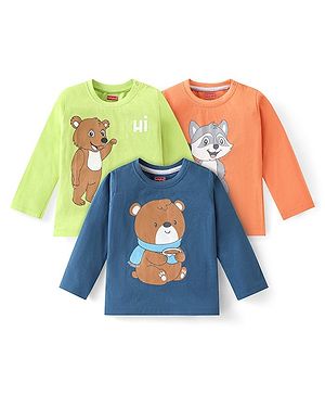 Babyhug Cotton Knit Full Sleeves T-Shirt with Animal Print  Pack of 3- Multicolor
