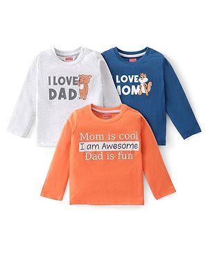 Babyhug Cotton Knit Full Sleeves T-Shirt with Animal & Text Print Pack of 3 - Multicolor