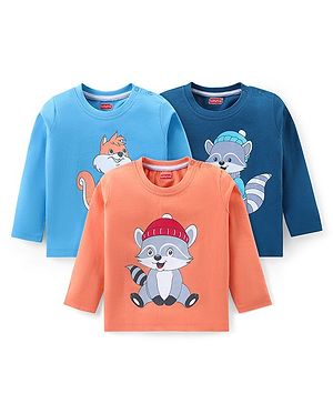 Babyhug Cotton Knit Full Sleeves T-Shirt with Squirrel Print Pack of 3 - Blue & Orange