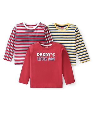 Babyhug Cotton Knit Full Sleeves Striped T-Shirt Pack of 3 - Multicolor