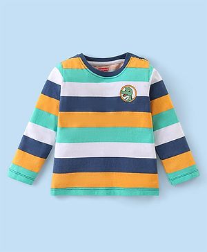 Babyhug Cotton Knit Full Sleeves T-Shirt With Stripes & Crocodile Print - Multicolor