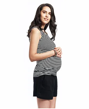 Nuthatch Striped Print Maternity Top - Black & White