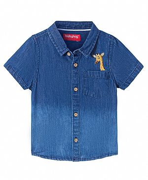 Babyhug Cotton Woven Half Sleeves Denim Shirt with Giraffe Embroidery - Blue
