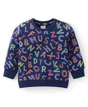 Babyhug Cotton Knit Full Sleeves Sweatshirt with Alphabates Design - Navy Blue