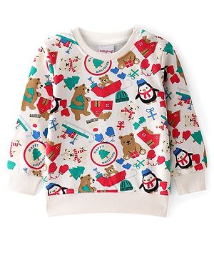 Babyhug 100% Cotton Knit Full Sleeves Sweatshirt with Bear Print - Multicolour