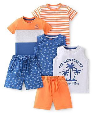 Babyhug Cotton Knit Half Sleeves T-Shirt & Shorts Set With Beach Theme Pack Of 6 - Multicolor