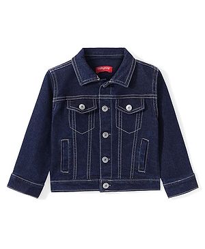 Babyhug Full Sleeves Collar Neck Washed Denim Jacket - Dark Blue
