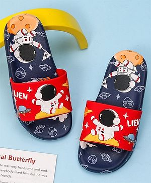 Yellow Bee EVA Galactic Fun Astronaut Printed Flip Flops  - Red & Navy