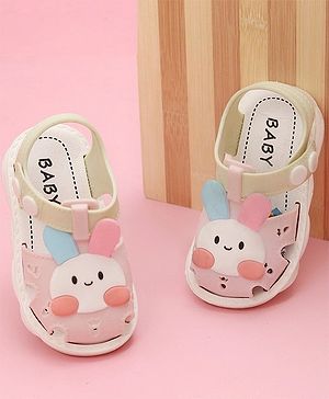 Yellow Bee Rubber Bunny Detailed Sandals - Pink & Beige