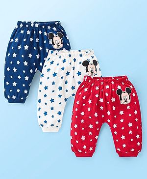 Babyhug Disney Interlock Knit Diaper Leggings With Mickey Mouse  Graphics Pack of 3 -Red White & Navy Blue