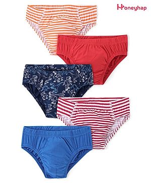 Honeyhap Premium Cotton Elastane Single Jersey Striped Briefs with Bio Finish Pack of 5 - Multicolour