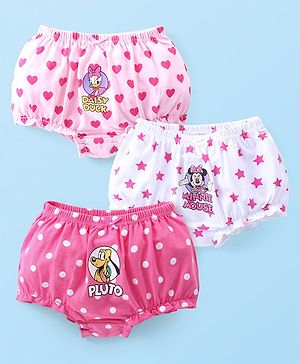 Babyhug Disney Cotton Lycra Bloomers With Minnie Mouse & Friends Graphics Pack Of 3 - Pink & White