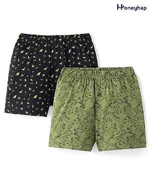 Honeyhap Premium 100% Cotton Single Jersey Knit Boxers with Dino Print Pack of 2 - Mykonos Black & Iguana Olive