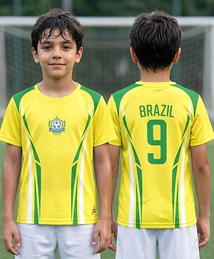 Pine Active Knitted Half Sleeve Brazil Football T-Shirt - Yellow