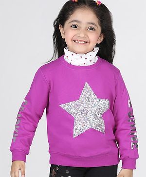 Babyhug 100% Cotton Knit Full Sleeves Sweatshirt with Star Graphics Sequined &  Foil Print - Pink
