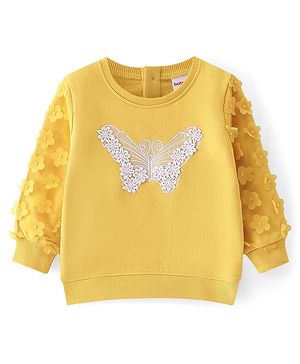 Babyhug 100% Cotton Knit Full Sleeves Sweatshirt with Butterfly Lace Embroidered & Floral  Applique - Yellow