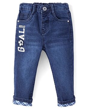 Babyhug Full Length Denim Jeans With Text Print - Blue
