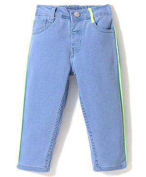 Babyhug Denim Full Length Washed Stretchable Jeans Solid Color - Blue