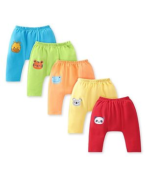 Babyhug  Cotton Knit Full Length Anti Microbial Diaper Leggings  with Animal Print Pack of 5 - Multicolour