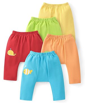 Babyhug Cotton Knit Anti-Microbial Ankle Length Diaper Leggings with Fish Print Pack of 5 - Multicolour