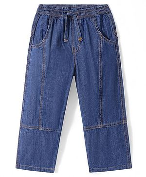 Babyhug Denim Full Length Solid Colour Washed Jeans with Stretch  Cut & Sew Design - Blue