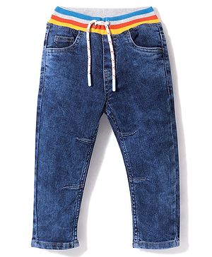 Babyhug Full Length Denim Washed Stretchable Jeans - Blue