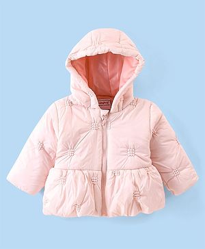 Babyhug Cotton Knit Full Sleeves Padded Hooded Jacket with Solid Colour - Pink