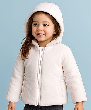Babyhug Full Sleeves Front Open Padded Hooded Jacket with Solid Colour - White