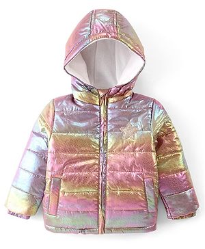 Babyhug Full Sleeves Front Open Padded Hooded Jacket with Holographic Design - Multicolour