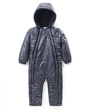 Babyhug Full Sleeves Hooded  Winter Romper Hearts Print - Black