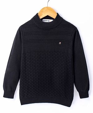 Noddy Cotton Full Sleeves Self Design Sweater - Black