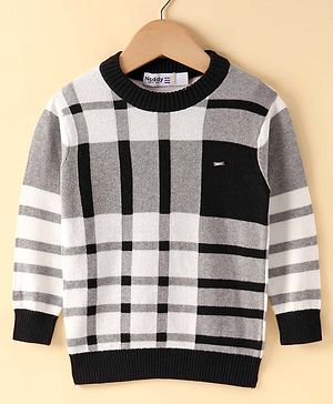 Noddy Cotton Full Sleeves Checked Pullover - Black