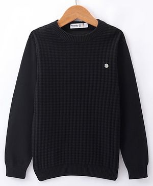 Noddy Cotton Full Sleeves Textured Pullover - Black