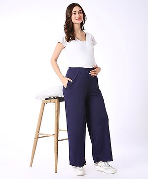 Bella Mama Full Length High Coverage Rib Knit Solid Colour Pant - Navy Blue