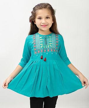 ISHTI Three Fourth Sleeves Floral Embroidered Top -  Rama