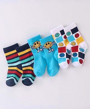 Cutewalk By Babyhug Anti Bacterial Ankle Length Striped Socks Pack of 3 - Blue & White