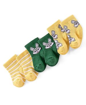 Cute Walk by Babyhug Knitted Anti-Bacterial Ankle Length Striped Socks Pack of 3 - Yellow & Green