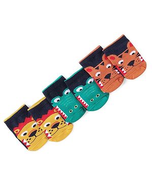 Cutewalk By Babyhug Anti Bacterial Ankle Length Animal Design Socks Pack of 3 - Red Yellow & Green