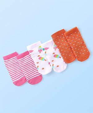 Cutewalk by Babyhug Anti-Bacterial Ankle Length Socks Ice Cream Design Pack of 3 - Multicolour