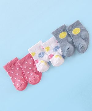 Cute Walk by Babyhug Knitted Anti-Bacterial Ankle Length Polka Dots Designed  Socks Pack of 3 - Pink White & Grey